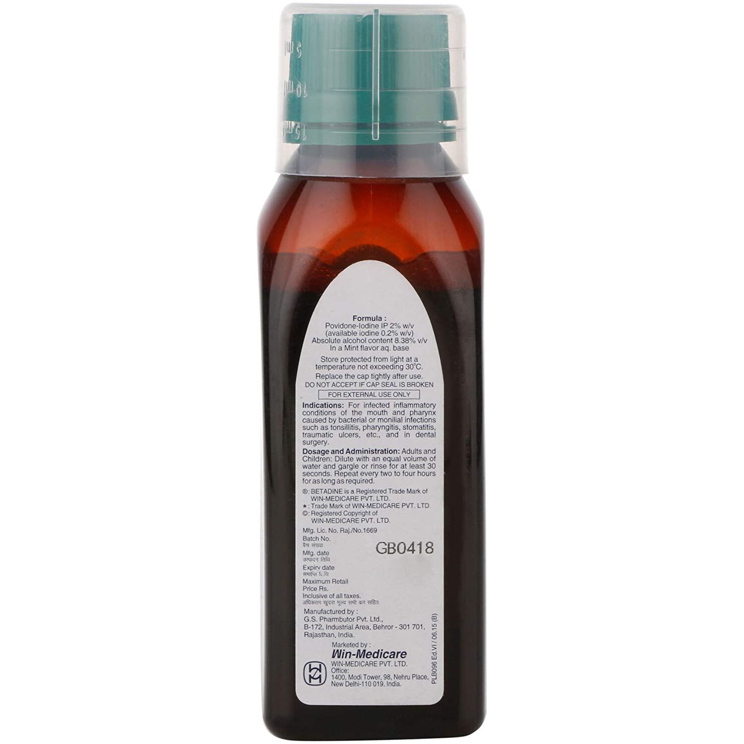 Buy Betadine 2 Gargle Mint 100 ml Online at