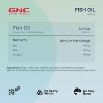 GNC Fish Oil 1000mg 60 Softgels Omega 3 capsules for heart and brain health