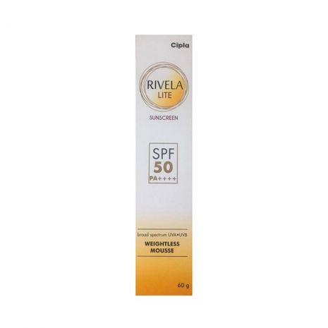 Cipla Rivela Lite SPF 50 PA++++ Broad Spectrum UVA/UVB Weightless Mousse, 60 g