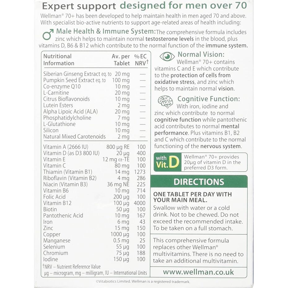 Buy Vitabiotics Wellman 70+ 30 Tablets Monthly Pack Online at