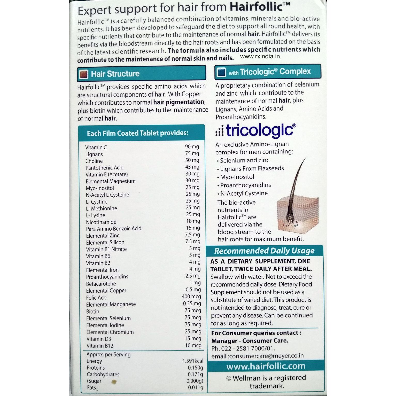 Buy Vitabiotics Wellman Hairfollic 30 Tablets Online at